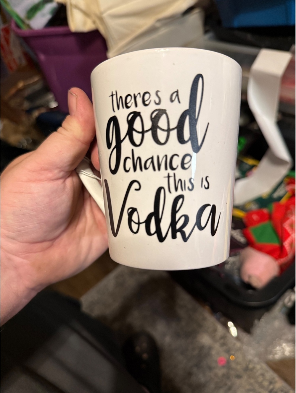 White Ceramic Mug with 'There's a Good Chance This is Vodka' Quote